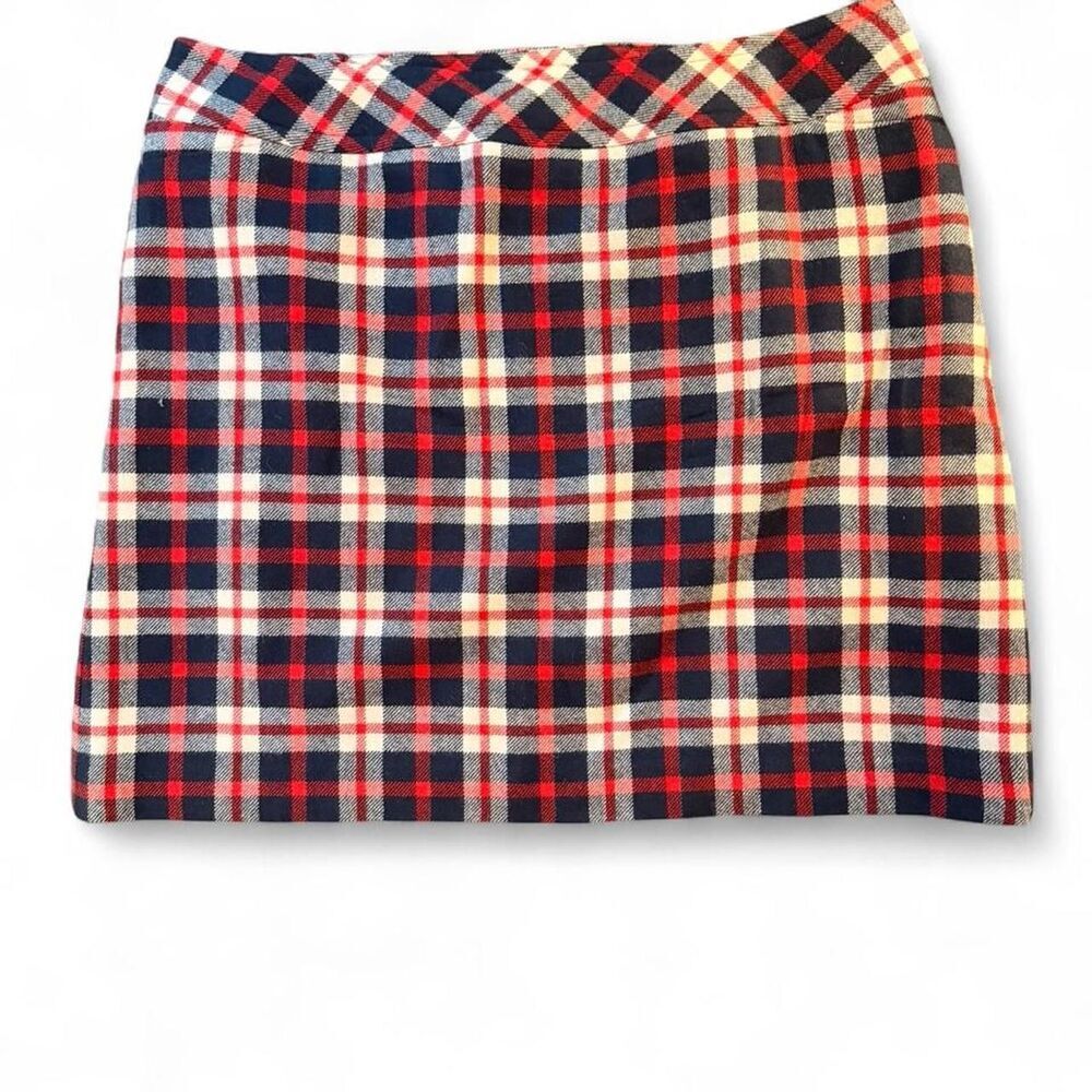 Talbots Woman 20W Wool Blend Plaid Knee Length Skirt Red Navy White Preppy